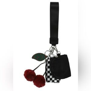 🆕Perfect Pair Checkered Black and White Keychain with Cherry Pom Poms Charm🆕